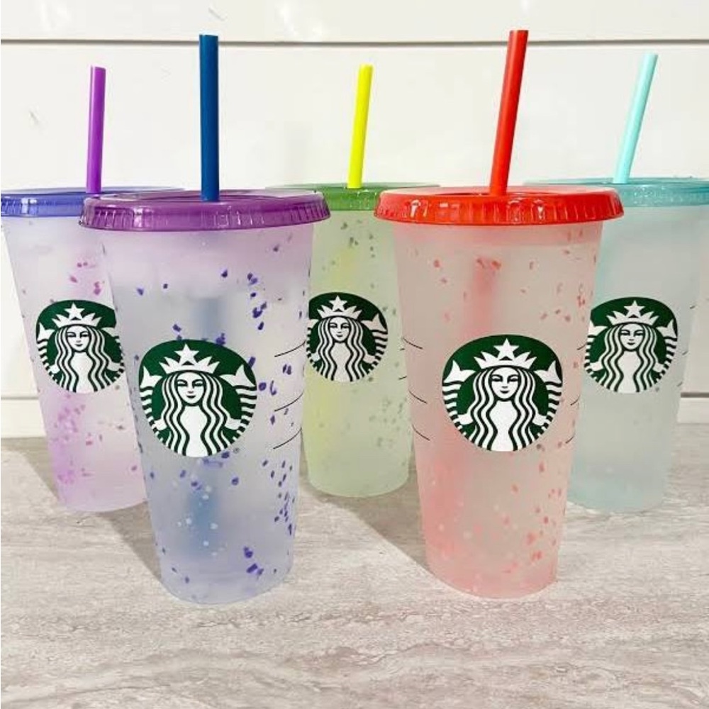 RARE Starbucks 5 Pack Confetti Color Changing Cups, 24 fluid ounces